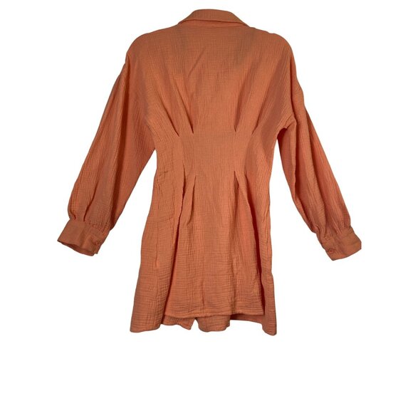 Peach Collared Button-Down Shirt Dress With Cinched Waist Size 6 Retro‎ Classic - Picture 2 of 4
